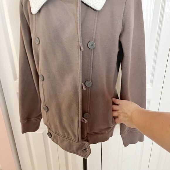 Gap Faux Sherpa Collar Aviator Pilot Biker Moto Double Breasted Button Jacket - Picture 8 of 16